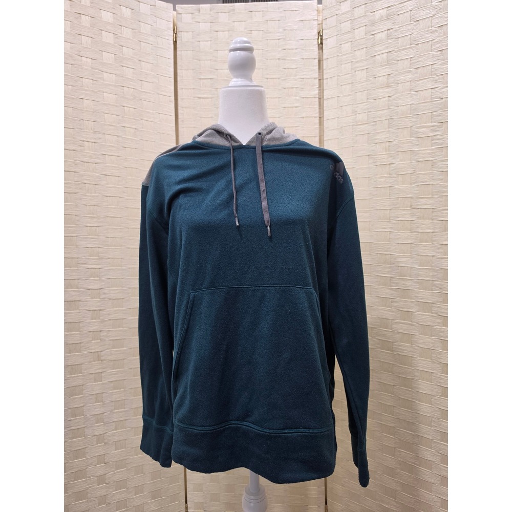 Adidas Ultimate Hoodie Womens Large Teal Gray Climawarm Fleece Pullover Hoodie
